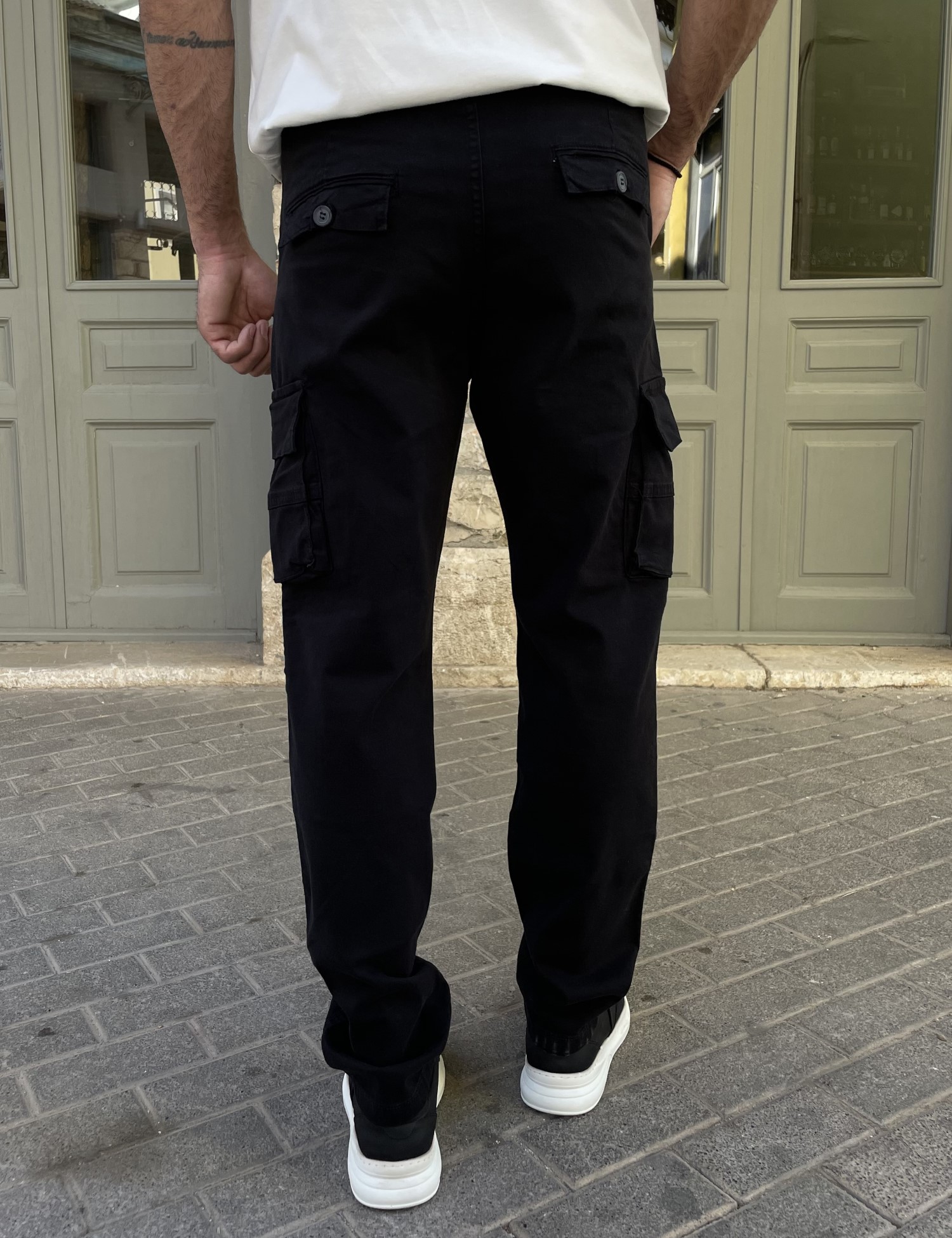 Ανδρικό cargo μαύρο παντελόνι υφασμάτινο ίσιο BC47501 φωτογραφία